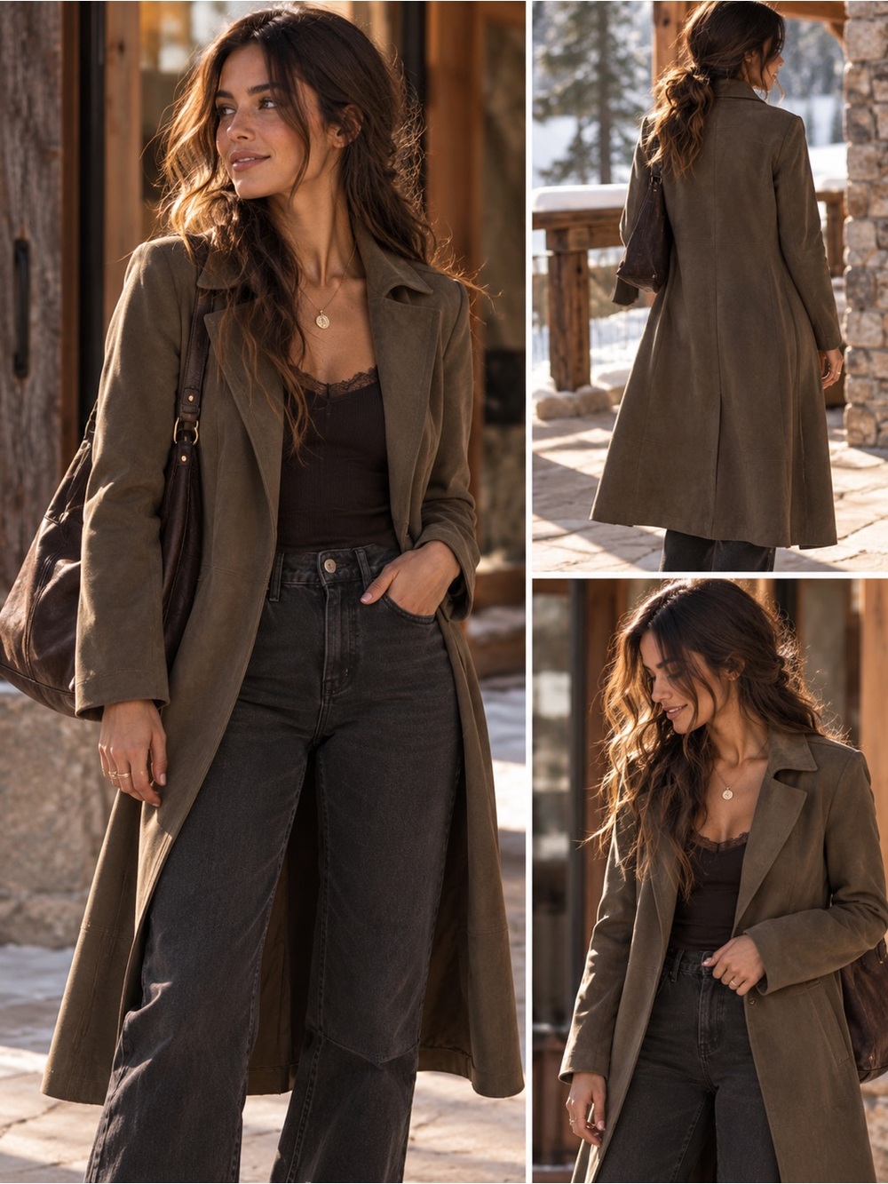 ZARA Faux Suede Long Trench Coat – Brown